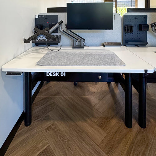 Desk 01 electric sit-stand hot desk with monitor and docking station at Argo Co Working Albion Brisbane